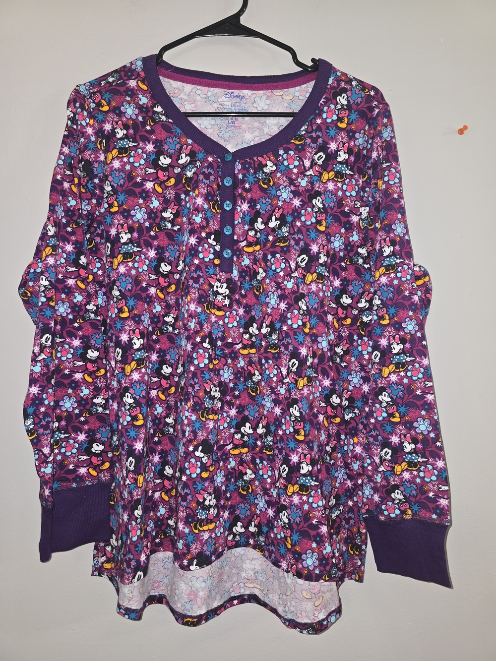 Disney Vera Bradley Purple Minnie Mouse Floral Henley Pajama Top - Picture 1 of 4